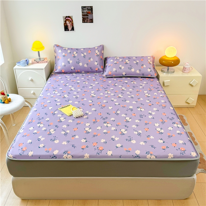 91家纺网 家纺一手货源 找家纺 喜居 2024新款碳光冰丝席床笠款 蔷薇花