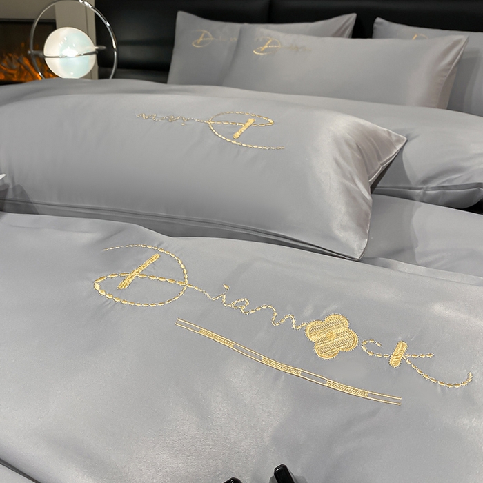 91家纺网 家纺一手货源 找家纺 澳梵 2024新款水洗真丝刺绣四件套 蒂娜-灰