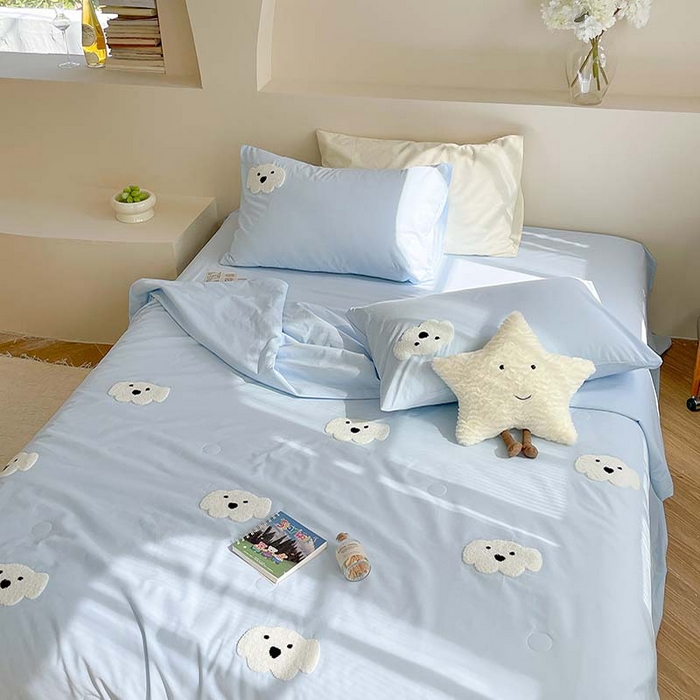 91家纺网 家纺一手货源 找家纺 柚子 2024新款全棉水洗新疆棉夏被四件套 小白狗