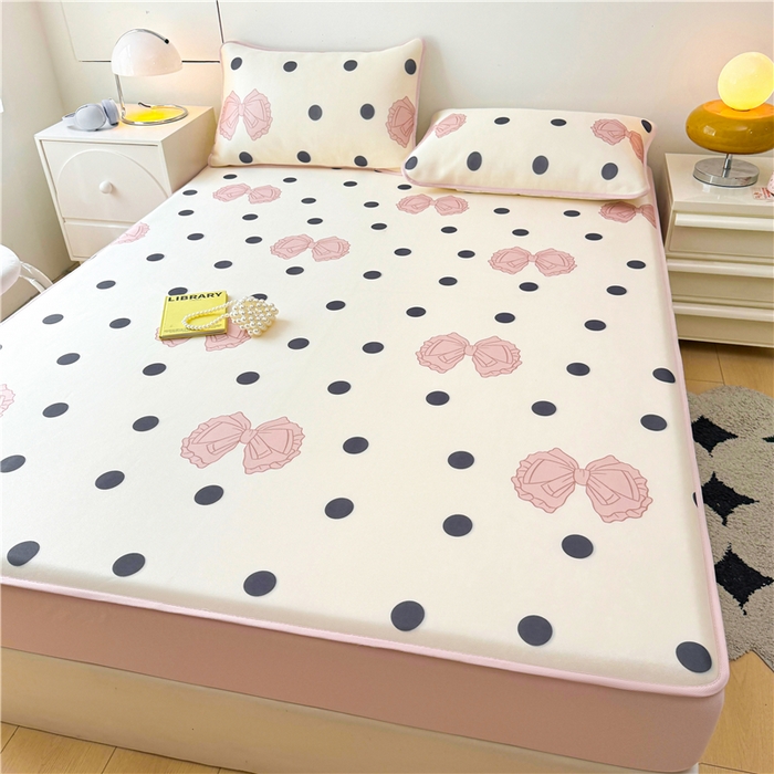 91家纺网 家纺一手货源 找家纺 喜居 2024新款碳光冰丝席床笠款 粉色心情