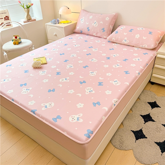 91家纺网 家纺一手货源 找家纺 喜居 2024新款碳光冰丝席床笠款 可爱兔