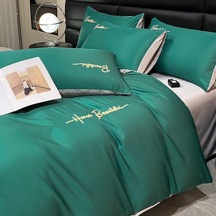 91家纺网 家纺一手货源 找家纺 澳梵 2024新款水洗真丝刺绣四件套 芭特芙-宝石绿