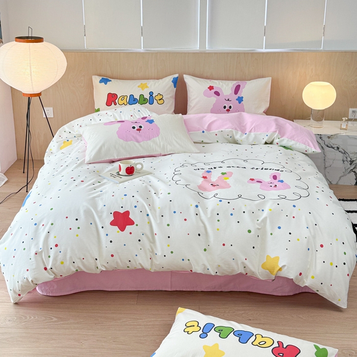 91家纺网 家纺一手货源 找家纺 千朵 2024新款13372全棉大版四件套 小兔兔