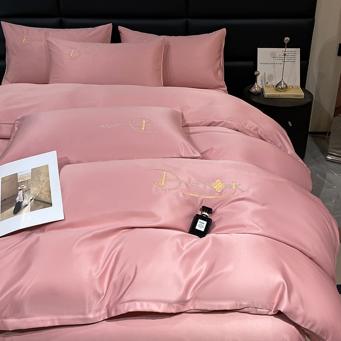 91家纺网 家纺一手货源 找家纺 澳梵 2024新款水洗真丝刺绣四件套 米兰生活-豆沙红