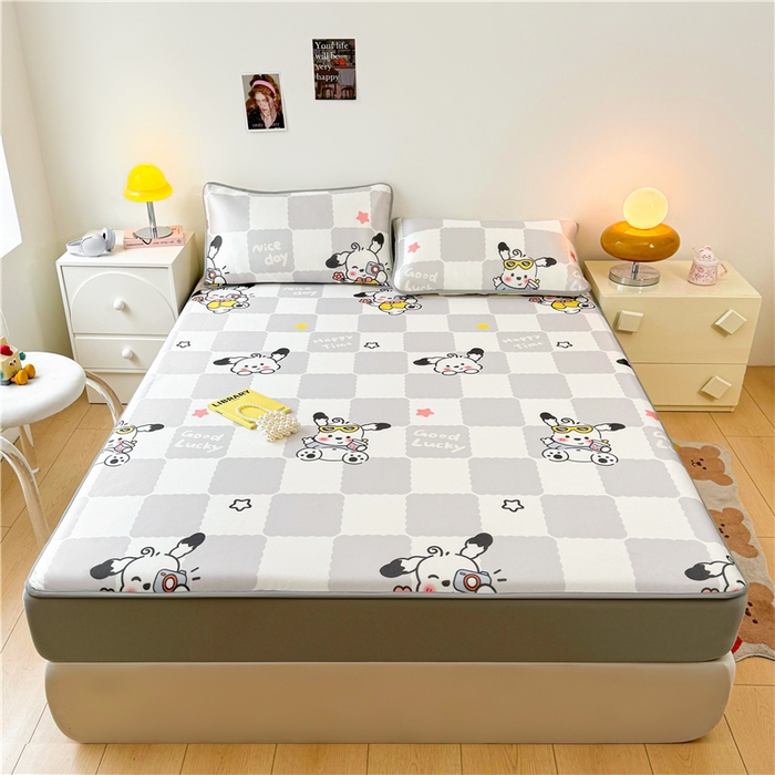 91家纺网 家纺一手货源 找家纺 喜居 2024新款碳光冰丝席床笠款 欢乐狗