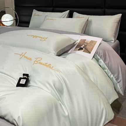 澳梵 2024新款水洗真丝刺绣四件套 芭特芙-奶白灰