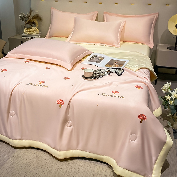 91家纺网 家纺一手货源 找家纺 澳梵 2024新款莫代尔夏被四件套 蘑菇粉