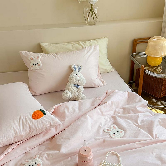 91家纺网 家纺一手货源 找家纺 柚子 2024新款全棉水洗新疆棉夏被四件套 小白兔