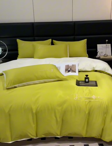 91家纺网 家纺一手货源 找家纺 澳梵 2024新款水洗真丝刺绣四件套 蒂娜-优雅绿白