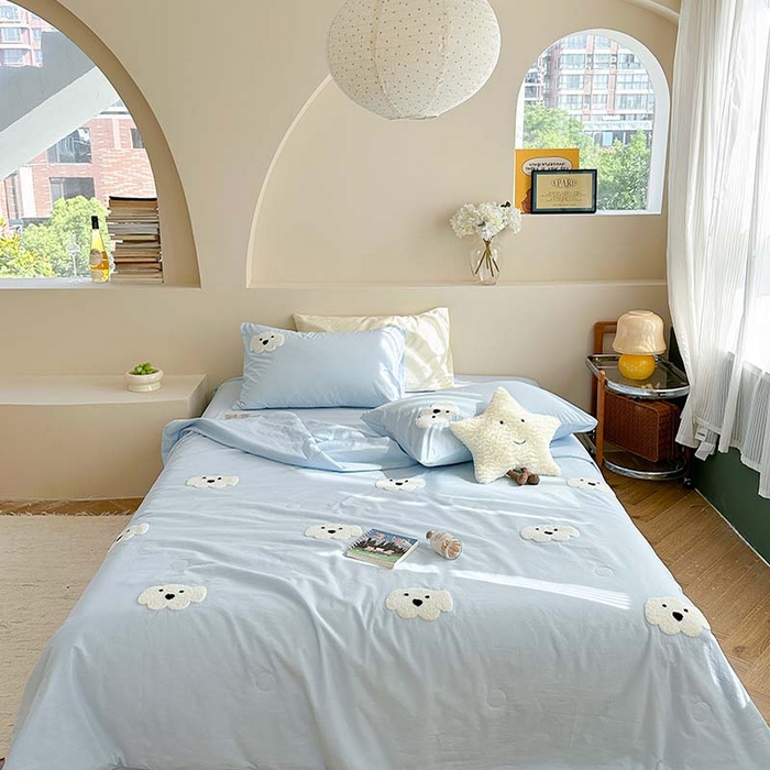 91家纺网 家纺一手货源 找家纺 柚子 2024新款全棉水洗新疆棉夏被四件套 小白狗