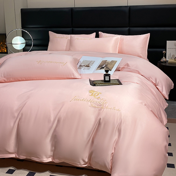 91家纺网 家纺一手货源 找家纺 澳梵 2024新款水洗真丝刺绣四件套 米兰生活-粉玉