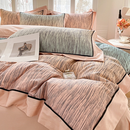 91家纺网 家纺一手货源 找家纺  100支新疆棉数码印花四件套全棉纯棉拼接天丝棉床上用品 西岸风