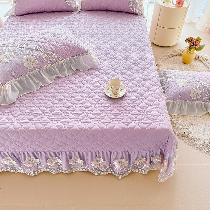 91家纺网 家纺一手货源 找家纺 罗艺轩 2024新款公主风水洗棉全夹棉床盖款三件套-盛宴 盛宴-茉莉紫