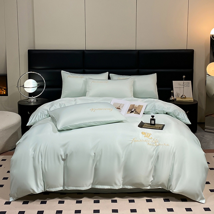 91家纺网 家纺一手货源 找家纺 澳梵 2024新款水洗真丝刺绣四件套 米兰生活-水绿