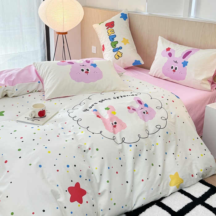 91家纺网 家纺一手货源 找家纺 千朵 2024新款13372全棉大版四件套 小兔兔