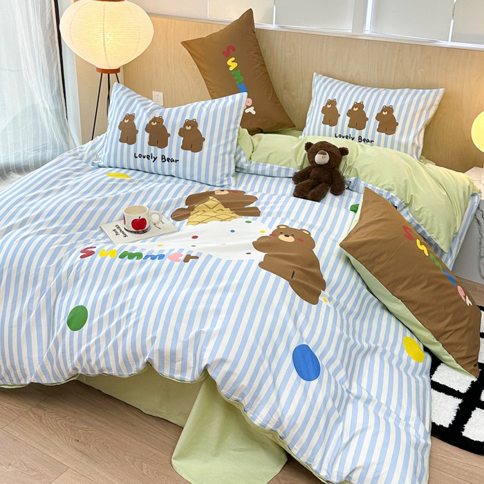 91家纺网 家纺一手货源 找家纺 千朵 2024新款13372全棉大版四件套 夏日熊