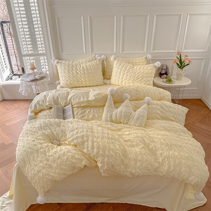 91家纺网 家纺一手货源 找家纺 （总）婳庭家居 2024新款全棉水洗棉泡泡纱四件套