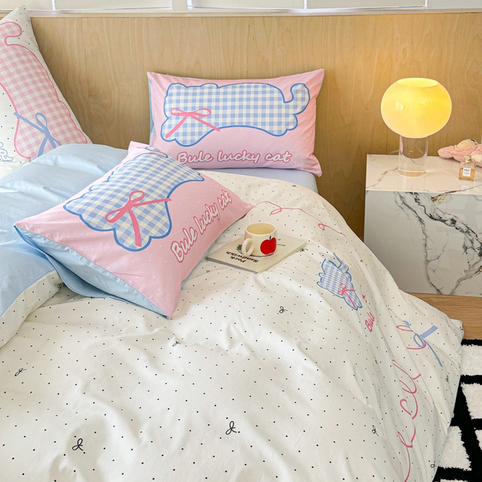 91家纺网 家纺一手货源 找家纺 千朵 2024新款13372全棉大版四件套 格子猫