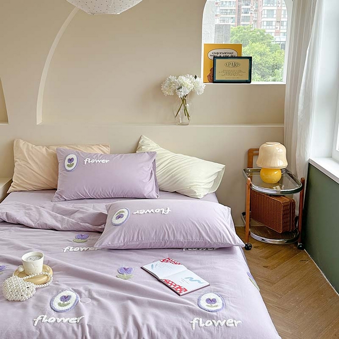 91家纺网 家纺一手货源 找家纺 柚子 2024新款全棉水洗新疆棉夏被四件套 紫郁香