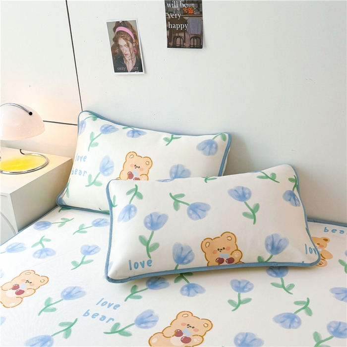 91家纺网 家纺一手货源 找家纺 喜居 2024新款碳光冰丝席床笠款 花丛熊