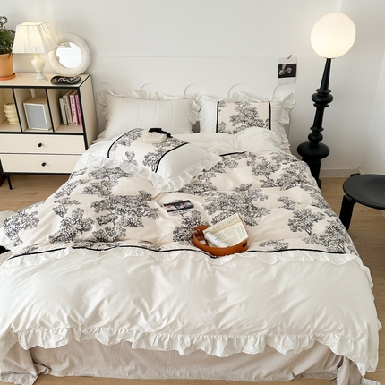 91家纺网 家纺一手货源 找家纺 （总）昔可家纺 2024新款全棉印花花边四件套