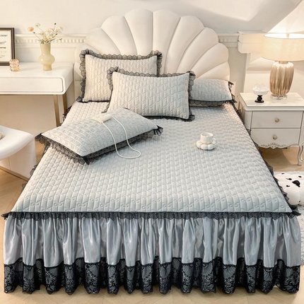 91家纺网 家纺一手货源 找家纺 恋尚 2025新款纯色床笠式床裙乳胶三件套-香奈【控价155起】 香奈儿 浅灰