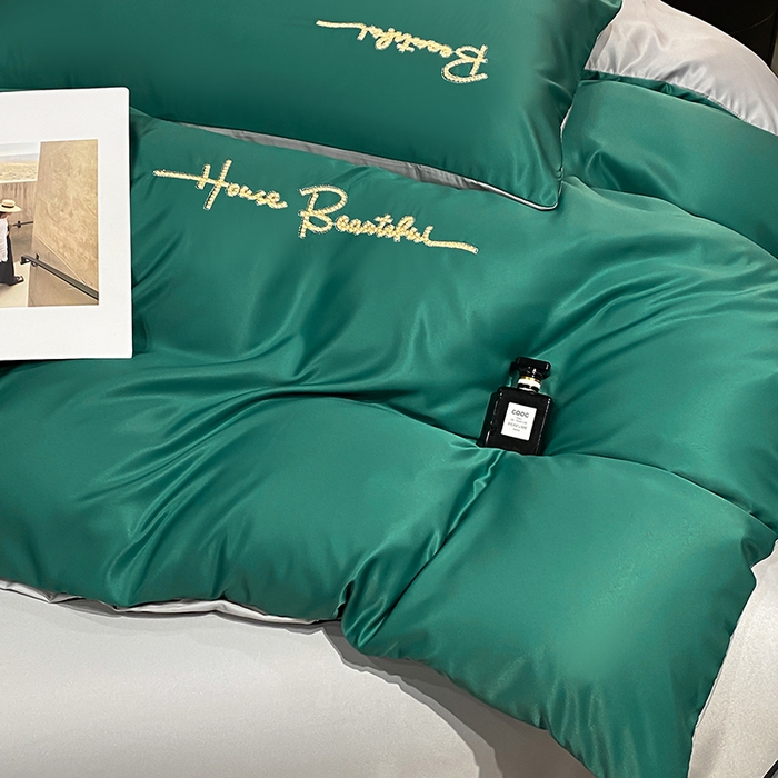 91家纺网 家纺一手货源 找家纺 澳梵 2024新款水洗真丝刺绣四件套 芭特芙-宝石绿