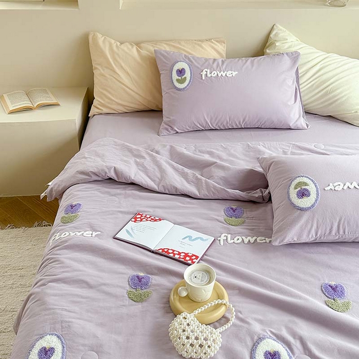 91家纺网 家纺一手货源 找家纺 柚子 2024新款全棉水洗新疆棉夏被四件套 紫郁香