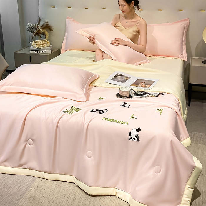 91家纺网 家纺一手货源 找家纺 澳梵 2024新款莫代尔夏被四件套 小熊猫-粉