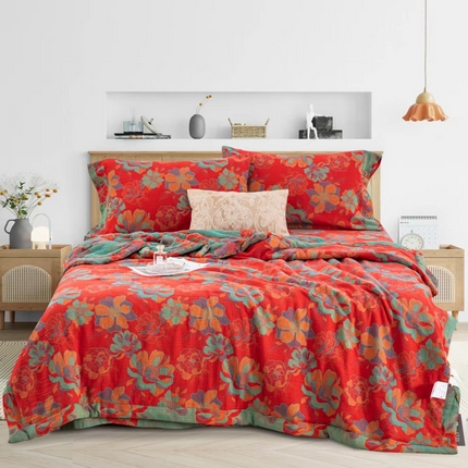 双层纱家居 2024新款新款夏被四件套 花开富贵夏被四件套