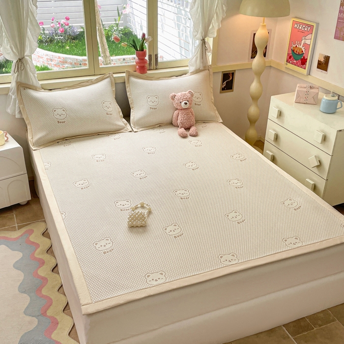 91家纺网 家纺一手货源 找家纺 慕澄 2024新款A类PE提花凉感豆豆复合款凉席 提花豆豆-bear咖