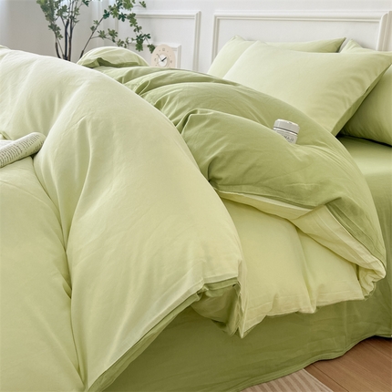 91家纺网 家纺一手货源 找家纺 多品家纺 2024年春夏新品全棉双拼纯色无印风四件套 碧月