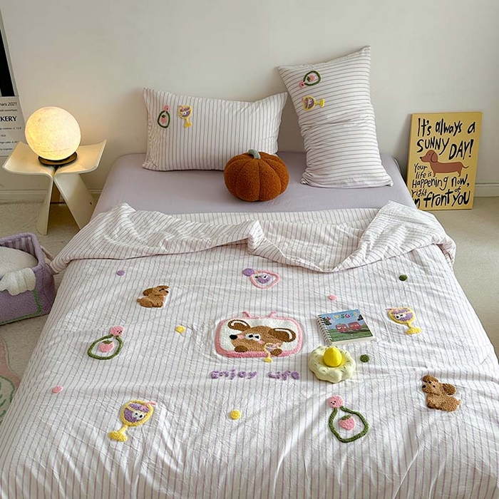 91家纺网 家纺一手货源 找家纺 柚子 2024新款全棉水洗新疆棉夏被四件套 能量爆表