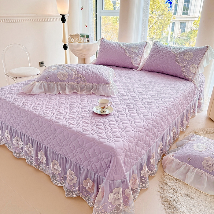 91家纺网 家纺一手货源 找家纺 罗艺轩 2024新款公主风水洗棉全夹棉床盖款三件套-盛宴 盛宴-茉莉紫