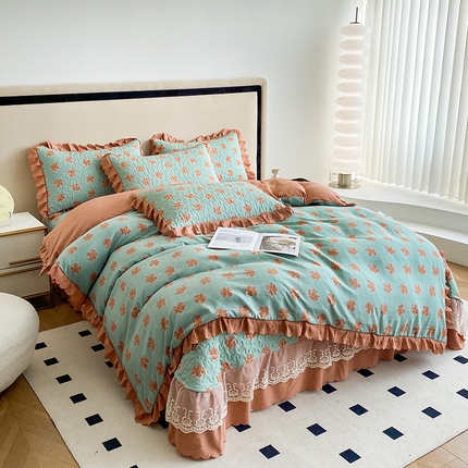 91家纺网 家纺一手货源 找家纺 （总）艺慕家纺 2025新款水洗棉麻双层纱床盖四件套