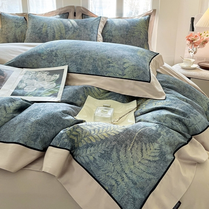 91家纺网 家纺一手货源 找家纺  100支新疆棉数码印花四件套全棉纯棉拼接天丝棉床上用品 希尔