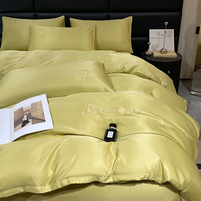 91家纺网 家纺一手货源 找家纺 澳梵 2024新款水洗真丝刺绣四件套 蒂娜-优雅绿