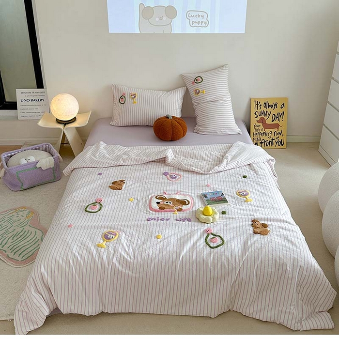 91家纺网 家纺一手货源 找家纺 柚子 2024新款全棉水洗新疆棉夏被四件套 能量爆表