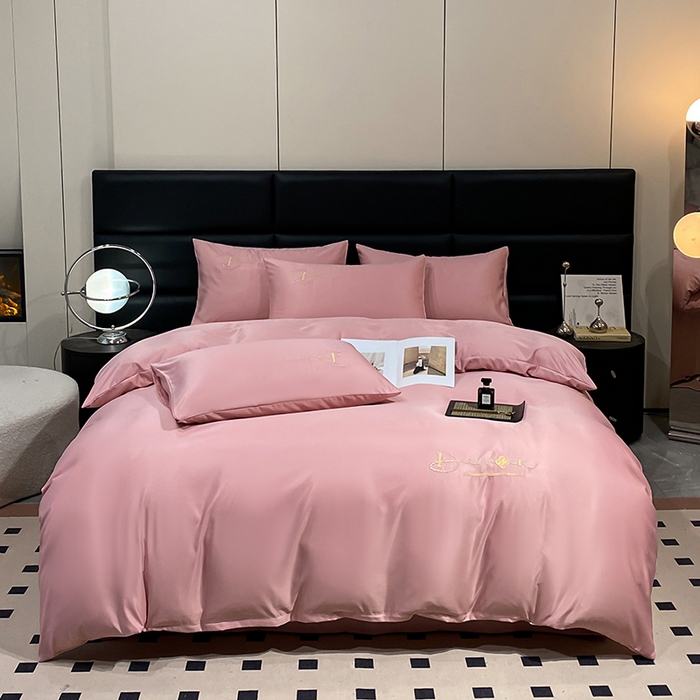 91家纺网 家纺一手货源 找家纺 澳梵 2024新款水洗真丝刺绣四件套 米兰生活-豆沙红