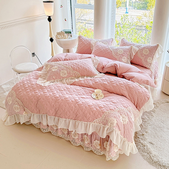 91家纺网 家纺一手货源 找家纺 罗艺轩 2024新款公主风水洗棉全夹棉床盖款四件套-盛宴 盛宴-豆沙