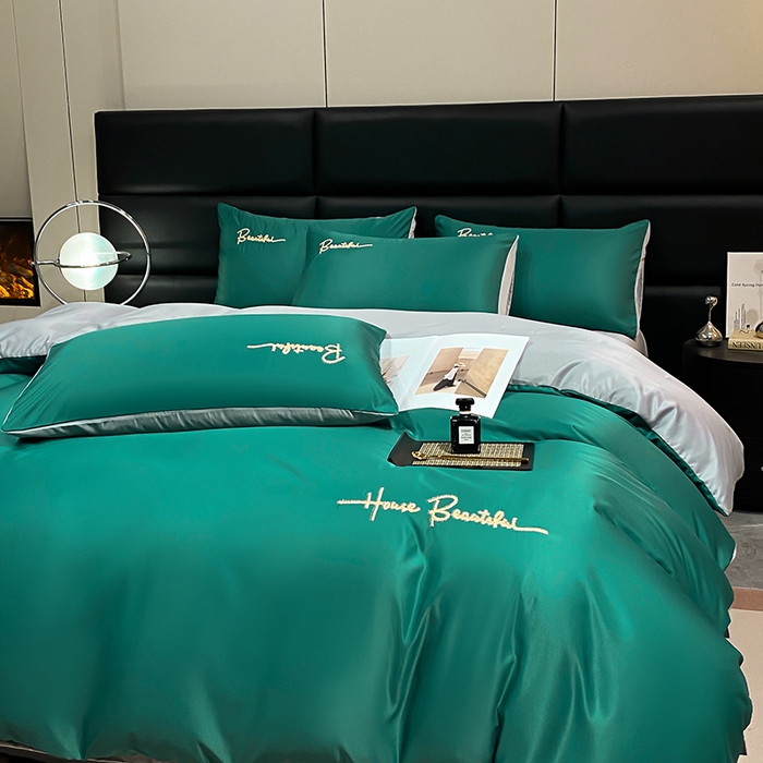 91家纺网 家纺一手货源 找家纺 澳梵 2024新款水洗真丝刺绣四件套 芭特芙-宝石绿