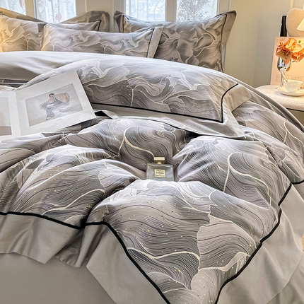 91家纺网 家纺一手货源 找家纺  100支新疆棉数码印花四件套全棉纯棉拼接天丝棉床上用品 星河