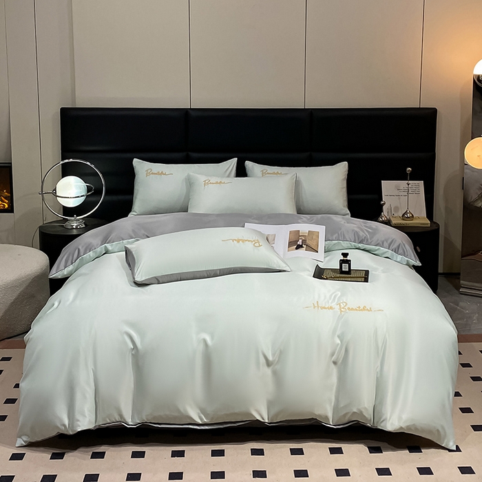 91家纺网 家纺一手货源 找家纺 澳梵 2024新款水洗真丝刺绣四件套 芭特芙-奶白灰