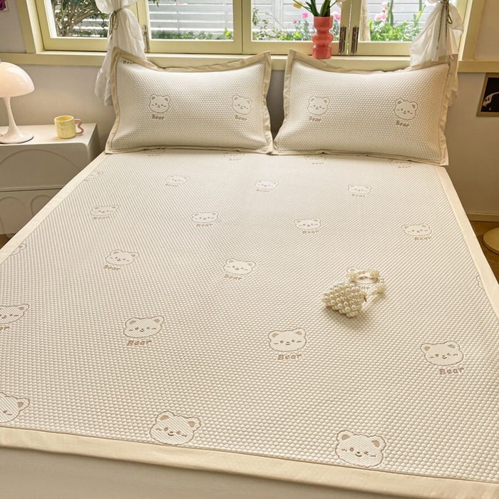 91家纺网 家纺一手货源 找家纺 慕澄 2024新款A类PE提花凉感豆豆复合款凉席 提花豆豆-bear咖