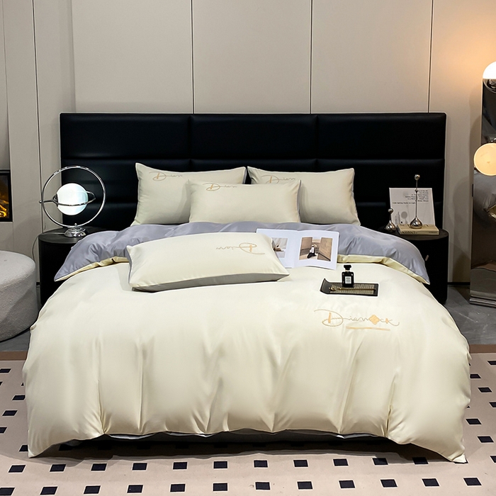 91家纺网 家纺一手货源 找家纺 澳梵 2024新款水洗真丝刺绣四件套 蒂娜-奶白灰