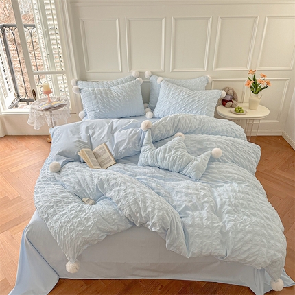 91家纺网 家纺一手货源 找家纺 （总）婳庭家居 2024新款全棉水洗棉泡泡纱四件套