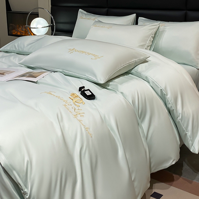 91家纺网 家纺一手货源 找家纺 澳梵 2024新款水洗真丝刺绣四件套 米兰生活-水绿