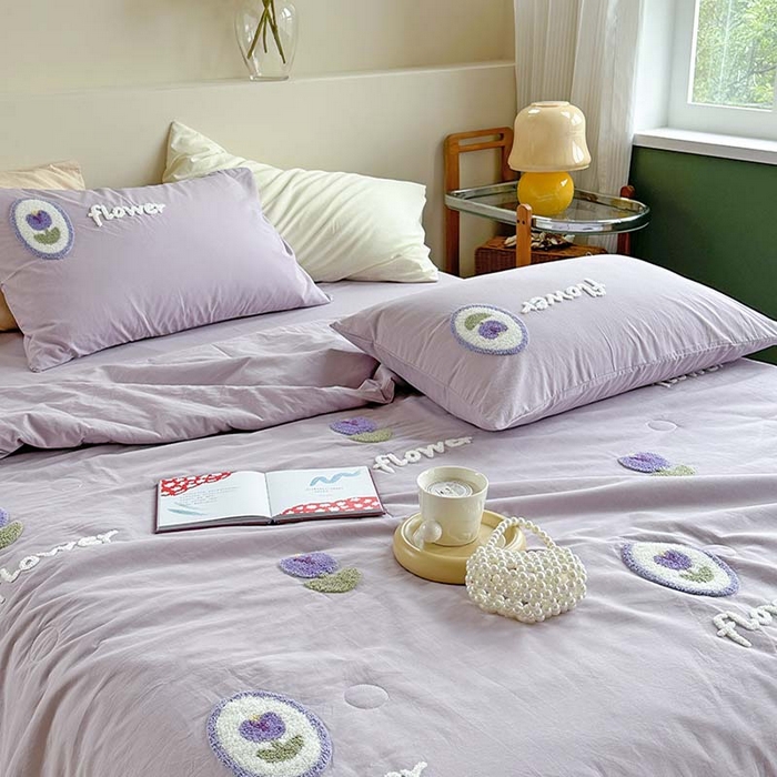 91家纺网 家纺一手货源 找家纺 柚子 2024新款全棉水洗新疆棉夏被四件套 紫郁香