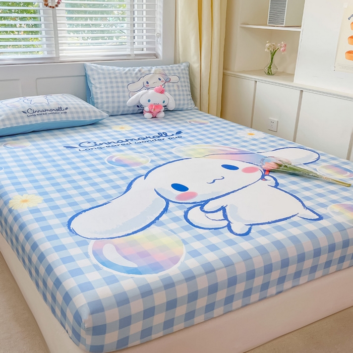 91家纺网 家纺一手货源 找家纺 金爱家 2024新款全棉三丽鸥正版大版单品床笠 泡泡玉桂狗