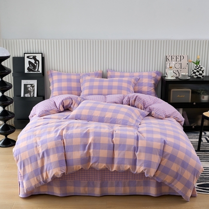 91家纺网 家纺一手货源 找家纺 （总）三沁家居 2025新款格子色织全棉水洗棉四件套直播爆款量大价优